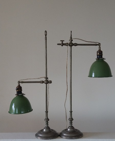 Paar Jugendstil Uhrmacherleuchten um 1900 Emaille 