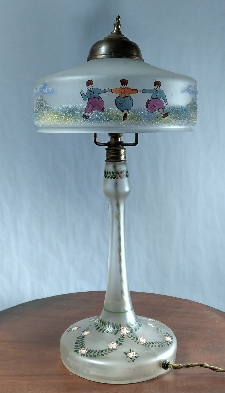 handbemalte jugendstil pilzleuchte tischlampe kosaken 1910