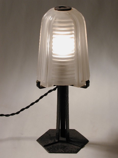 geometric art döco table lamp glass wrought iron stand 1925