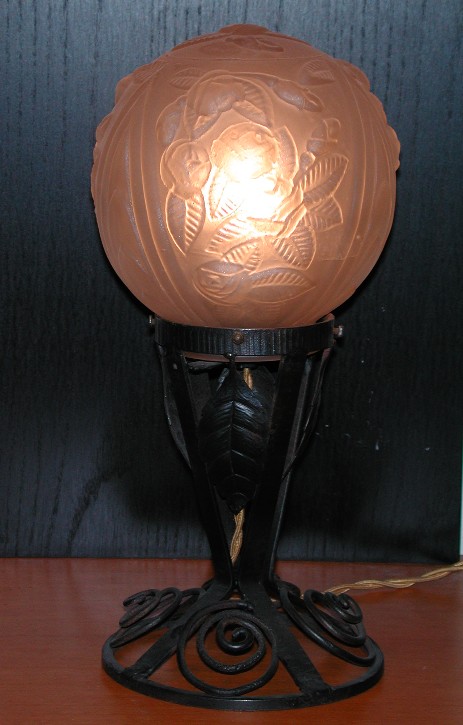 original vintage  wrought iron lamp globe glass flower design 