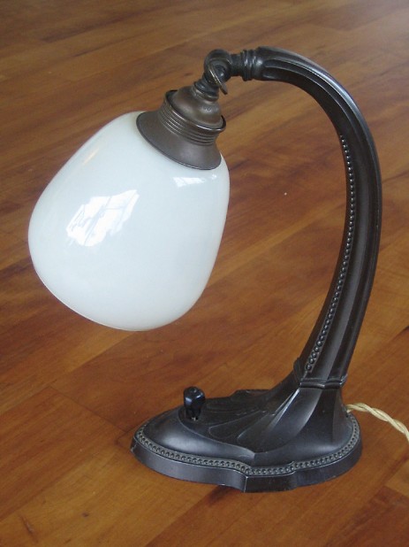 original vintage brass table lamp art nouveau opal glass 1900 