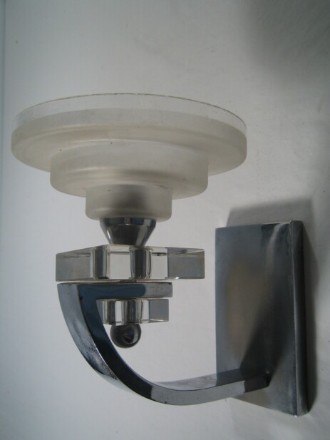art deco sconce chrome stepped glass reflector 30's