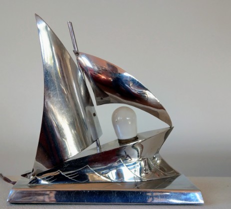 Art déco Chromleuchte Segelschiff um 1930