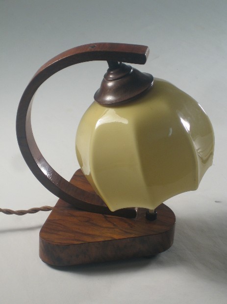 art deco bedside lamp wooden stand triangle