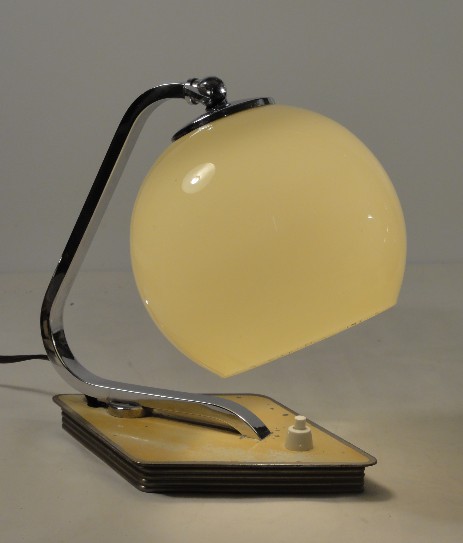 art deco bedside lamp opal glass metal stand