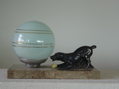 art déco veilleuse irish setter bronce glassglobe 1930 original
