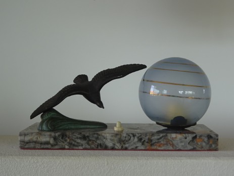 art déco nachtlicht veilleuse vogel glaskugel blau 1930
