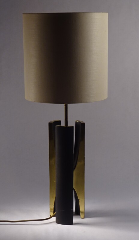 Messing Leuchte massiv mit Textilschirm um 1955