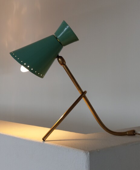 mintgrüne Tütenleuchte Krähenfuss messing 1950 fifties