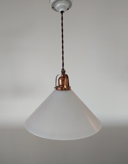 elegante jugendstil pendelleuchte konisches opalglas verkupfert 1910 