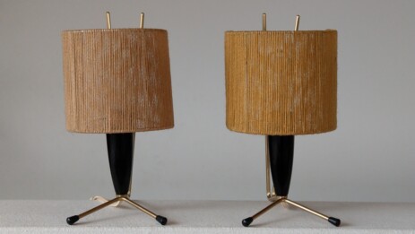 paar fifties wandleuchten tischlampen sisal metall messing 50's