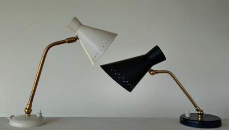 black and white cone head 50's lamps original metal flexarm