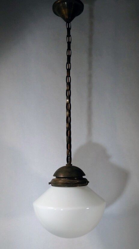 art nouveau opalglass hanging lamp brass chain 1900s