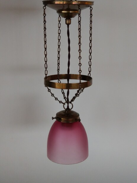  Jugendstil Hängeleuchte Messing Secession rotes Kelchglas 1900 