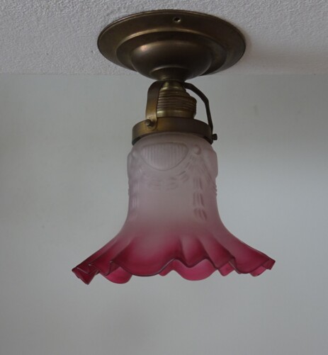 original art nouveau flower ceiling lamp glassshade 1900