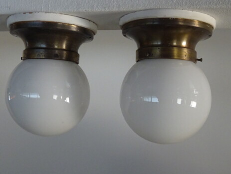 Jugendstil Deckenleuchten Opalglas Messingmontage um 1900 Paar 1