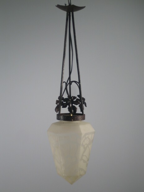 ornamentale schmiedeeisen deckenleuchte art nouveau frankreich ca 1925
