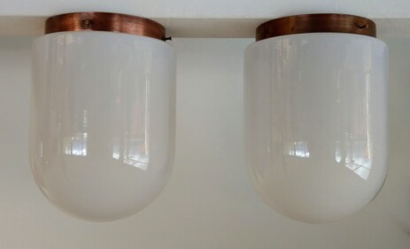 sehr grosse Bauhaus Deckenkuppeln Kupfer Opalglas Belmag 1930 industriedesign