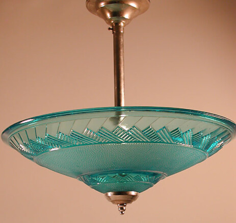 hellblaue art déco deckenschale aus frankreich um 1930