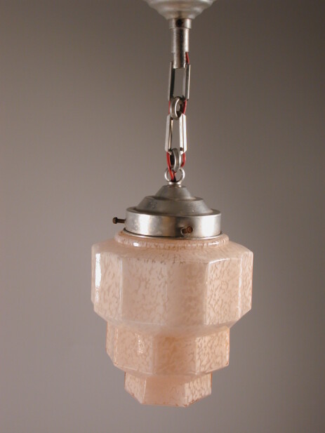 rosa art déco hängelampe aus frankreich um 1940