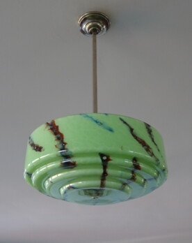 art déco hängeleuchte pistachegrün gestuft opalglas nickel 1935