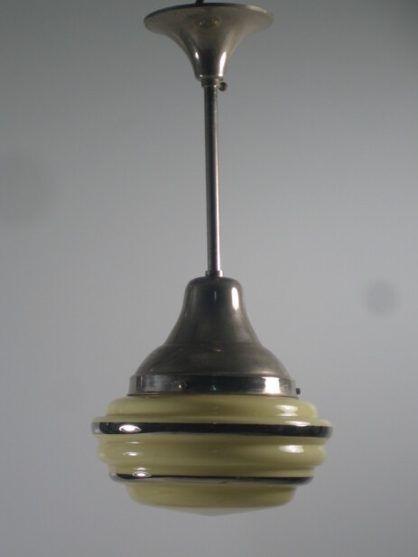 edle nickel-deckenleuchte mit silberstreifen um 1925