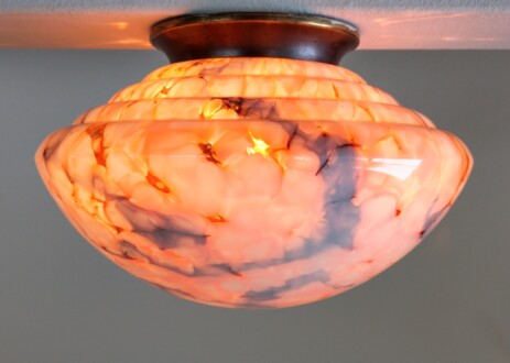 grosse buzon art déco deckenleuchte orangerot wolkig 1930