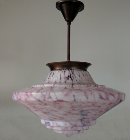 Buzon art déco hängeleuchte gestuftes glas violett lila 1930 