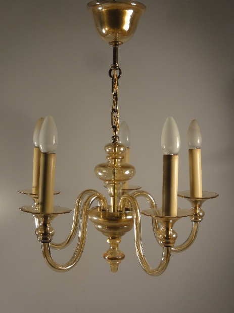 venezianischer lüster mit goldgefärbten glasrohren um 1940