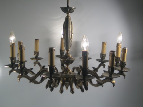riesiger 12 armiger messing kronleuchter um 1955