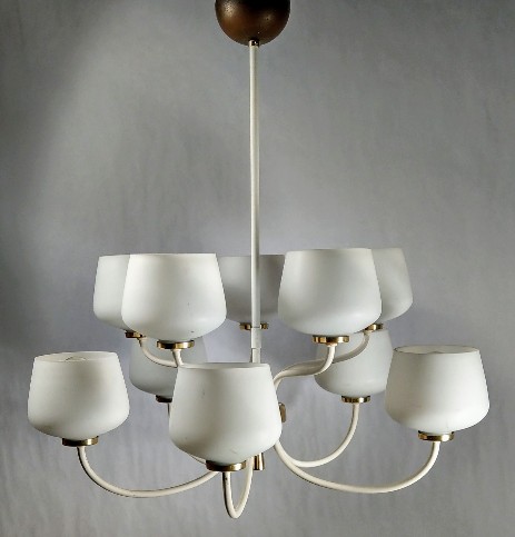 grosser 10armiger Opalglas Lüster midcentury danish design