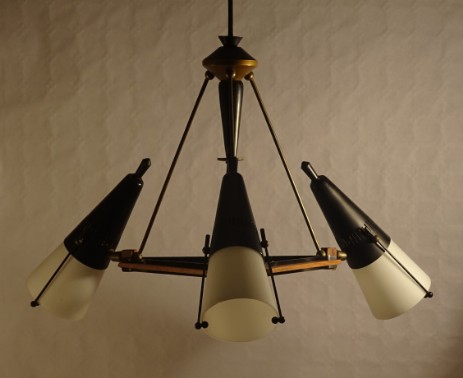 angelo lelli arredoluce 1955 dreistrahlige deckenleuchte schwarz