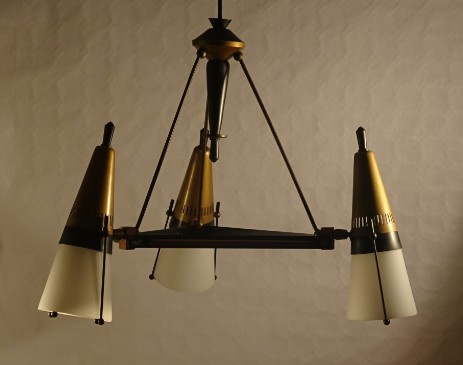 angelo lelli arredoluce 1955 dreistrahlige deckenleuchte gold 