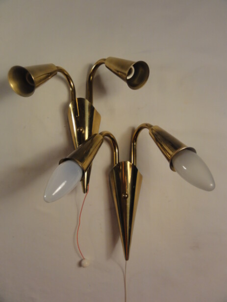messing appliquen paar um 1950 zweiflammig