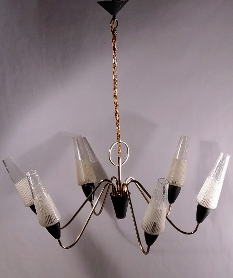 grossartiger Fifties-Lüster sechsarmig glastüten um 1955