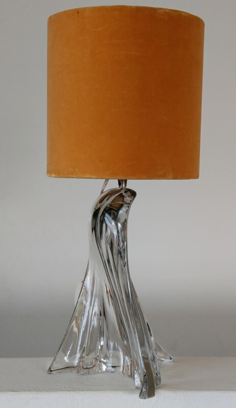 1960 Kristallglas Murano Tischleuchte Welle mit Samtschirm sixties design