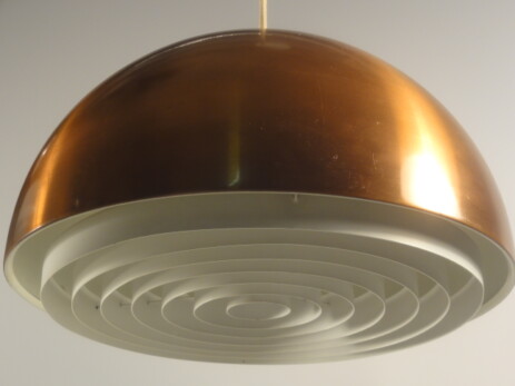 kupferfarbene halbkugel deckenleuchten mit ringreflektor, louis poulsen zugeschrieben