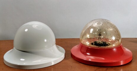 zwei sixties halbkugel deckenlampen opalglas blech 1960 design pop art