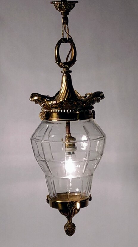 Barock Messing Stilleuchte geschnittenes facettenglas um 1940