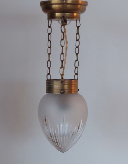 Jugendstil Hängeleuchte tropfenförmig geätzt 1900