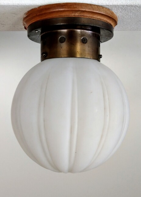 art déco deckenleuchte kugelleuchte segmentiert brüniert messing um 1930 