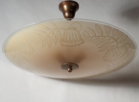 geätzte glas Deckenleuchte Belmag Art déco stilisierte pflanzenornamente 1930