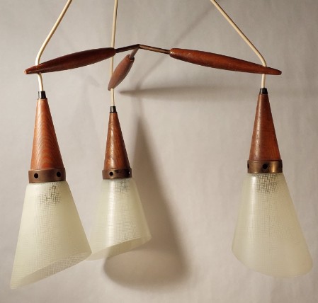 D50 fifties danish teak hanging lamp 3strahlig 1950 