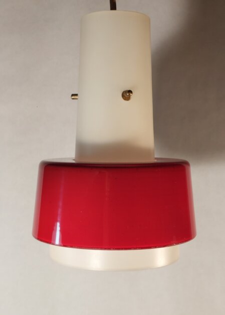 Stilnovo Kalmar opalglas Deckenleuchte weiss rot 1960 design lamp 