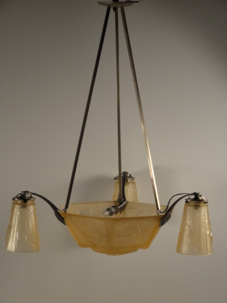 Art Déco Lüster Müller Frères Lunéville 1925 Pfirsich