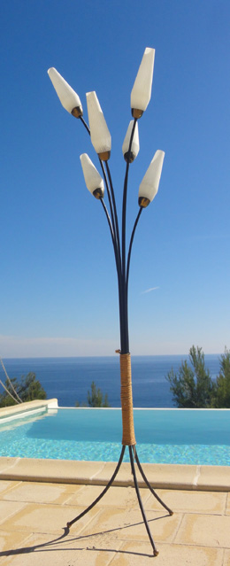 50erjahre Stehleuchte Frankreich 6strahliger Glas Blumenstrauss