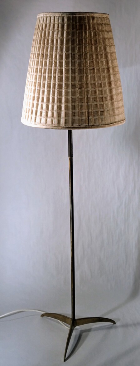 1940 1950 schwere messing stehleuchte tripod mit gewobenem schirm 