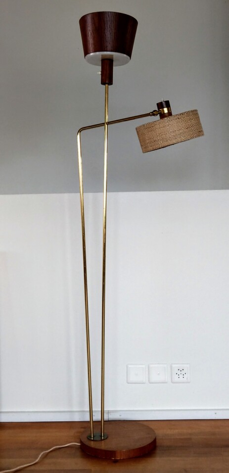 Fifties design stehleuchte messing textil furnier 1955