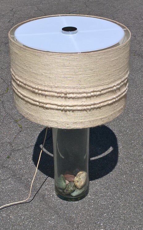 grosse Bodenleuchte 60s Glasfuss Textilschirm Plexiglas 