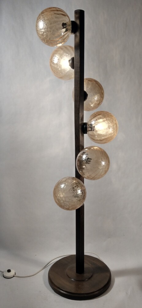 Stehleuchte 70erjahre gedreht Glaskugeln Holz 1970 